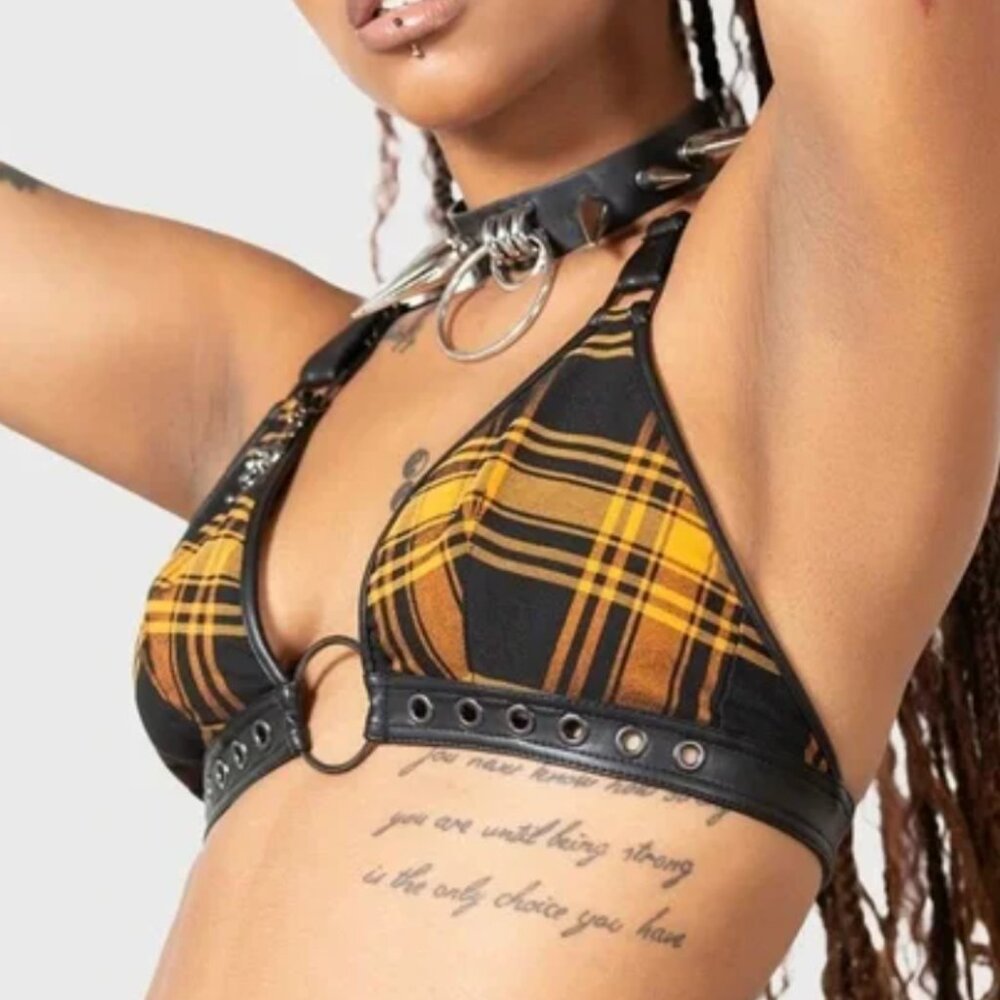 Killstar x Avril Lavigne Plus Size Hate Me Orange Plaid Halter Top 3XL NEW
